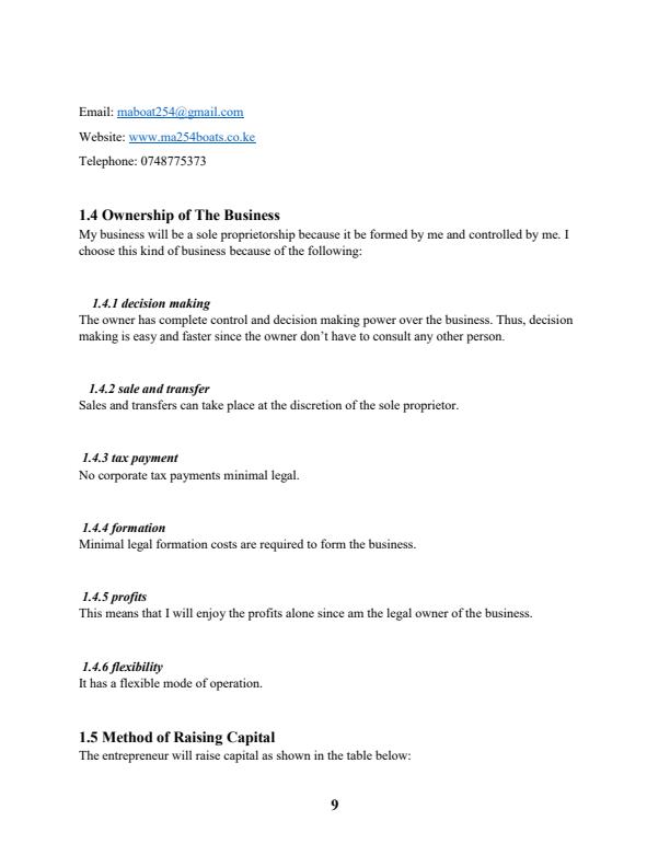 Page 3 – Sample Tour Company Business Plan – Kenyaplex