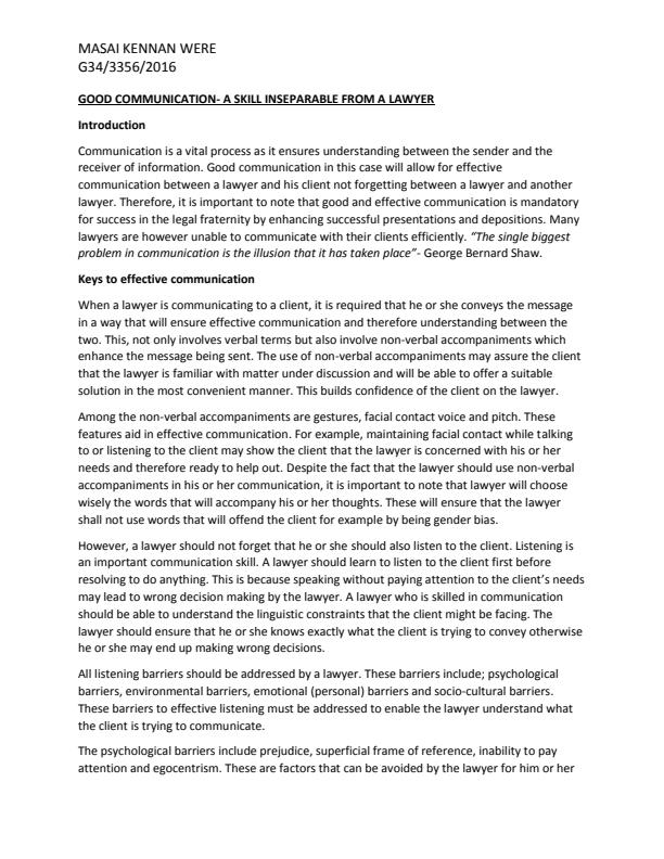 Page 1 – Communication Skills for Lawyers - Short Essay – Kenyaplex