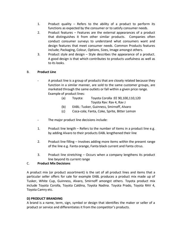 Page 2 – Principles of Marketing Notes: Product, Price and Promotion Decision – Kenyaplex