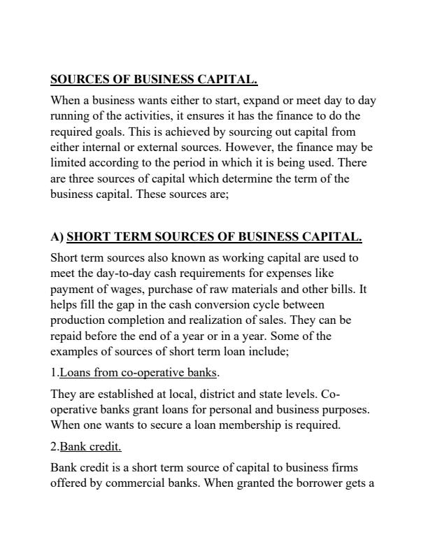 Page 1 – Sources of Business Capital Notes – Kenyaplex