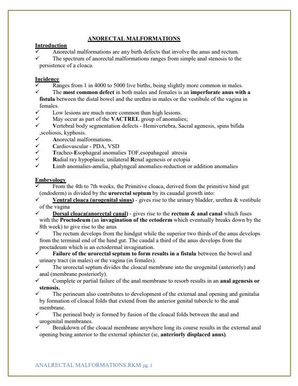 Page 1 – KMTC: Surgery:Anorectal malformations Notes – Kenyaplex