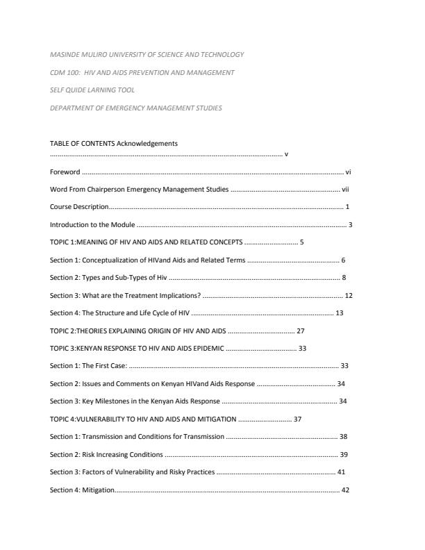 Page 1 – CDM 100: HIV and Aids Prevention and Management Notes – Kenyaplex