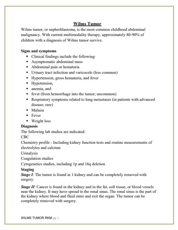 Page 1 – KMTC  Paediatrics: Childhood Cancers Notes – Kenyaplex