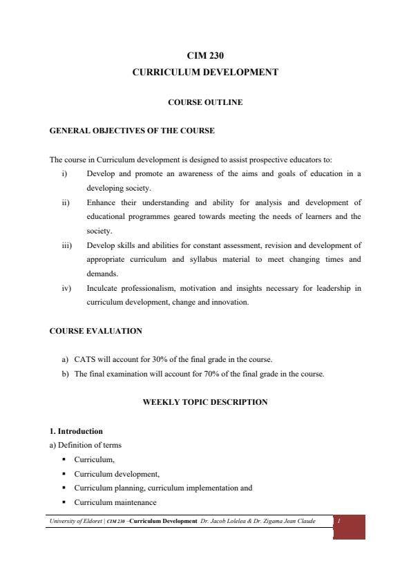Page 1 – CIT210: Teaching Strategy Methods and Technique Notes – Kenyaplex