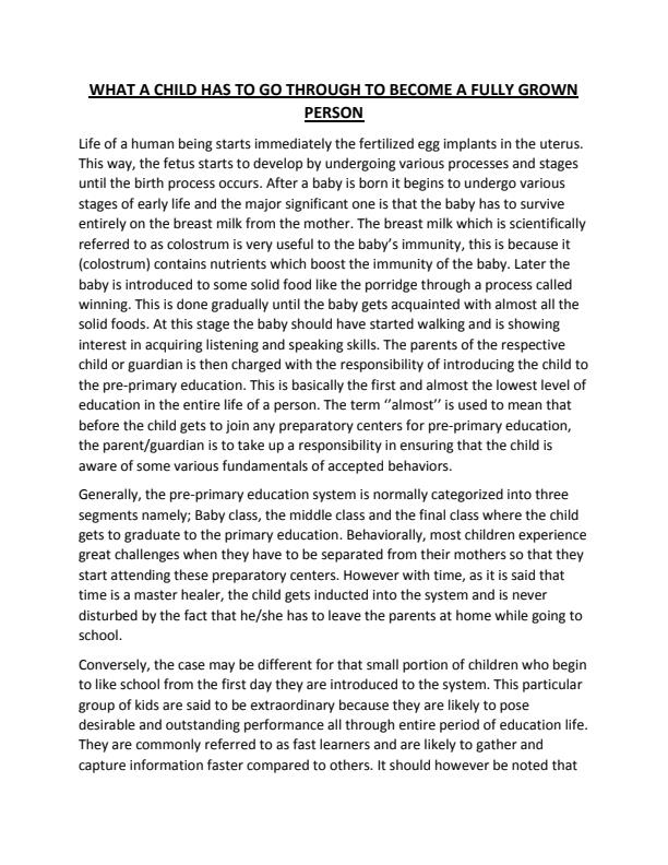 Page 1 – The experiences that a child undergoes to become a grown person – Kenyaplex