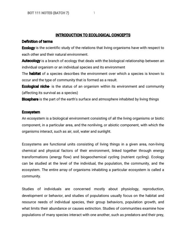 Page 1 – BOT 111: Basic Botany Notes on Introduction to Ecological Concepts – Kenyaplex