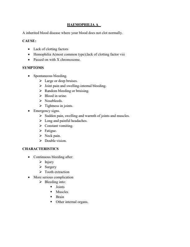Page 1 – KMTC Medicine: Hemophilia A Notes – Kenyaplex