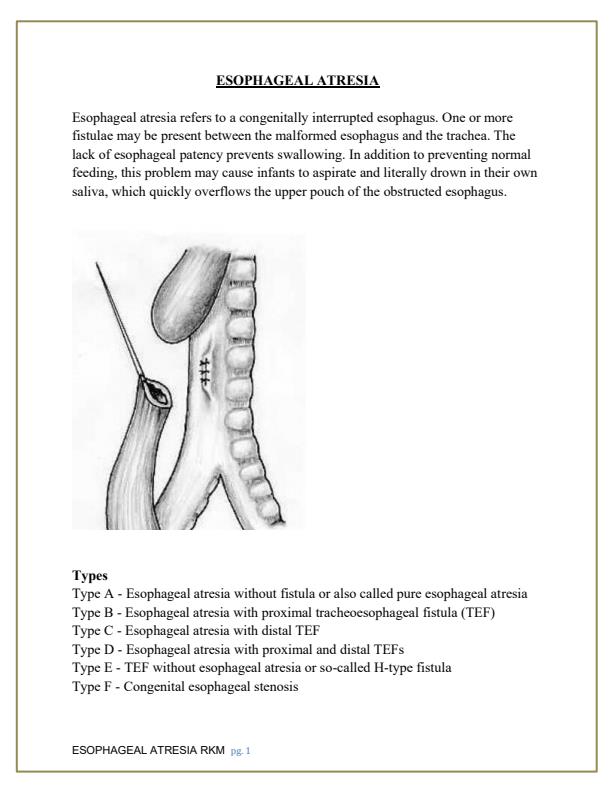 Page 1 – KMTC Paediatrics: Esophageal Atresia Notes – Kenyaplex