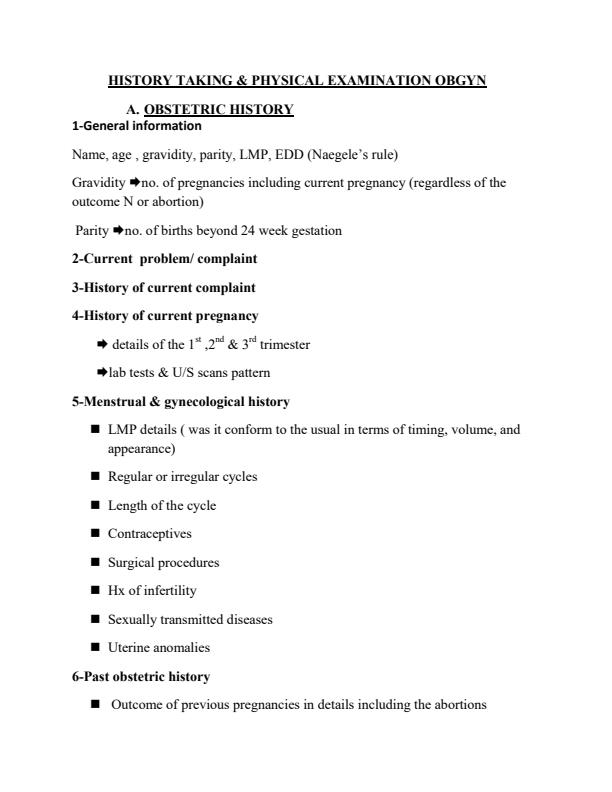 Page 1 – KMTC RH:ObsGyn schema for history taking Notes – Kenyaplex