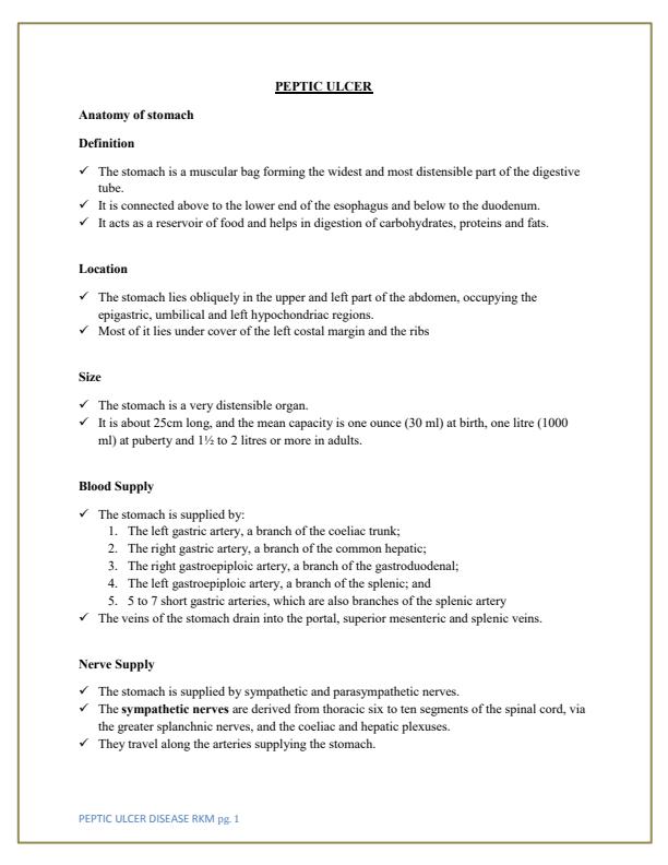 Page 1 – KMTC Medicine: Peptic ulcer disease Notes – Kenyaplex