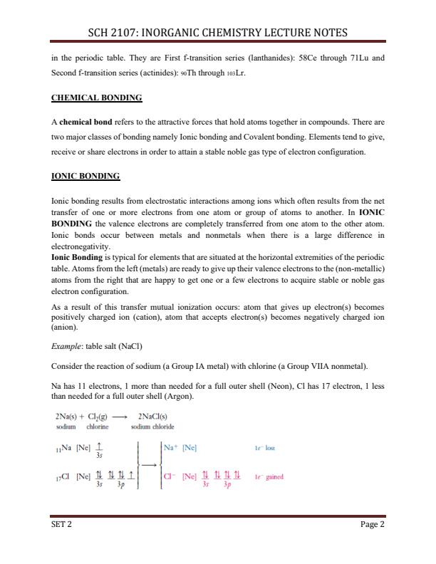 Page 2 – SCH 2107: Inorganic Chemistry Notes – Kenyaplex