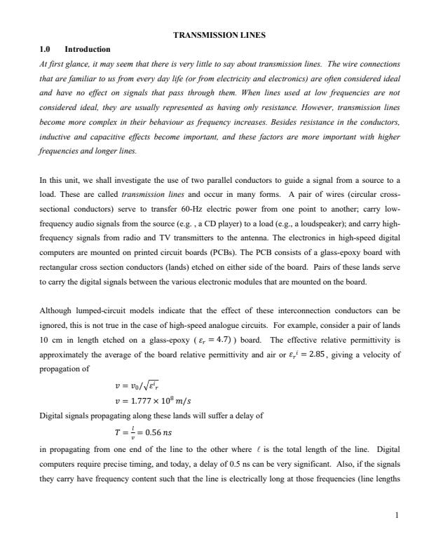 Page 1 – EEE 4201: Transmission Lines Notes – Kenyaplex