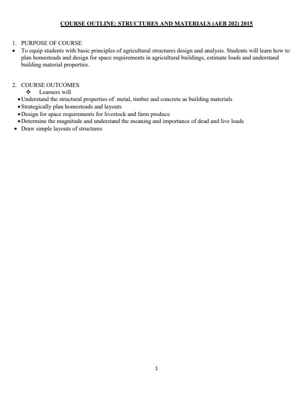 Page 1 – AEB 202: Structures and Materials Notes – Kenyaplex