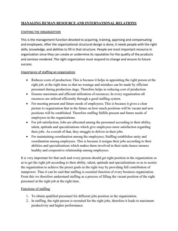 Page 1 – Managing Human Resource and International Relations Notes – Kenyaplex
