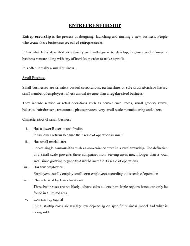 Page 1 – Technical University of Kenya: Entrepreneurship Notes 1st Year  – Kenyaplex