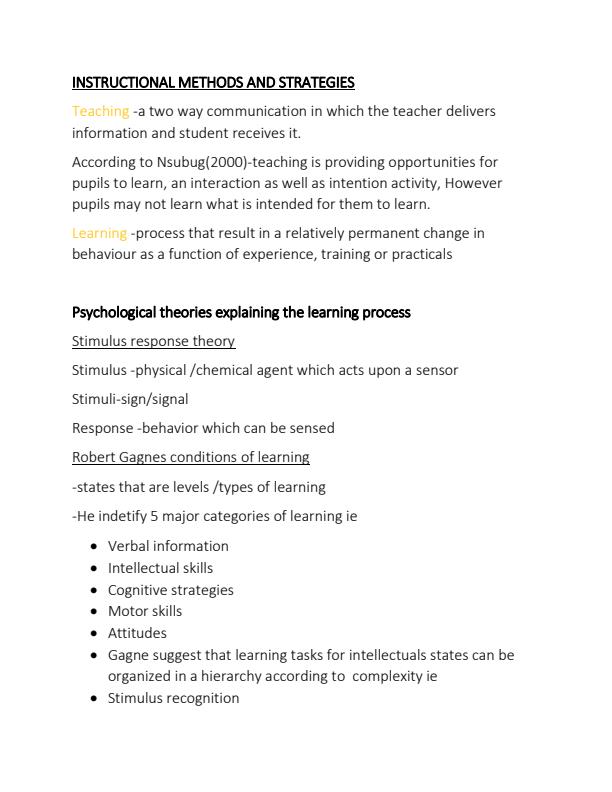 Page 1 – CIT 210: Instructional Methods and Strategies Notes – Kenyaplex