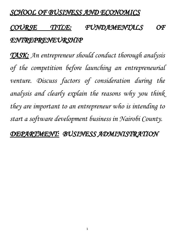 Page 1 – BUSS 221: Fundamentals of Entrepreneurship – Kenyaplex