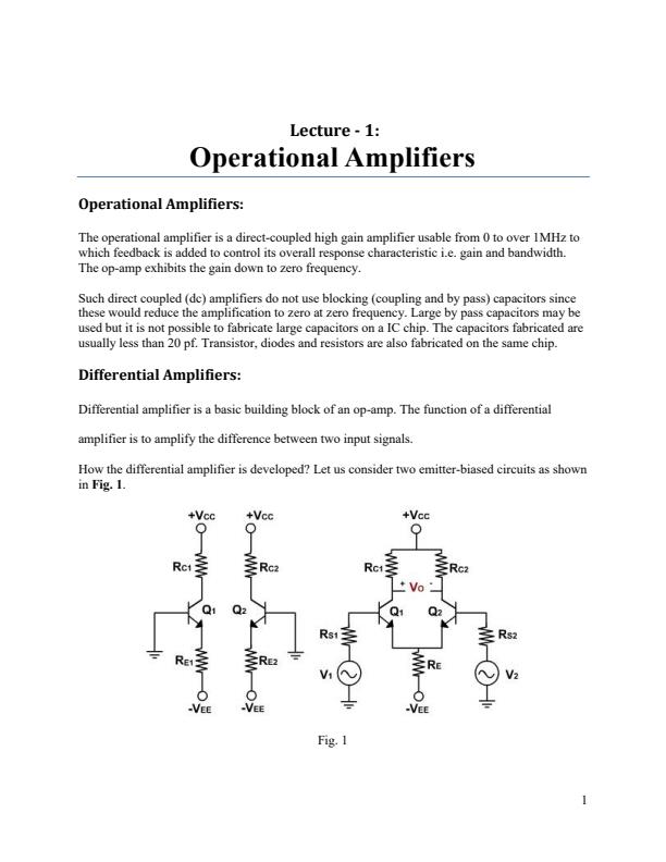 Page 1 – Analogue Electronics 2 Notes of Operational and Differential Amplifiers – Kenyaplex