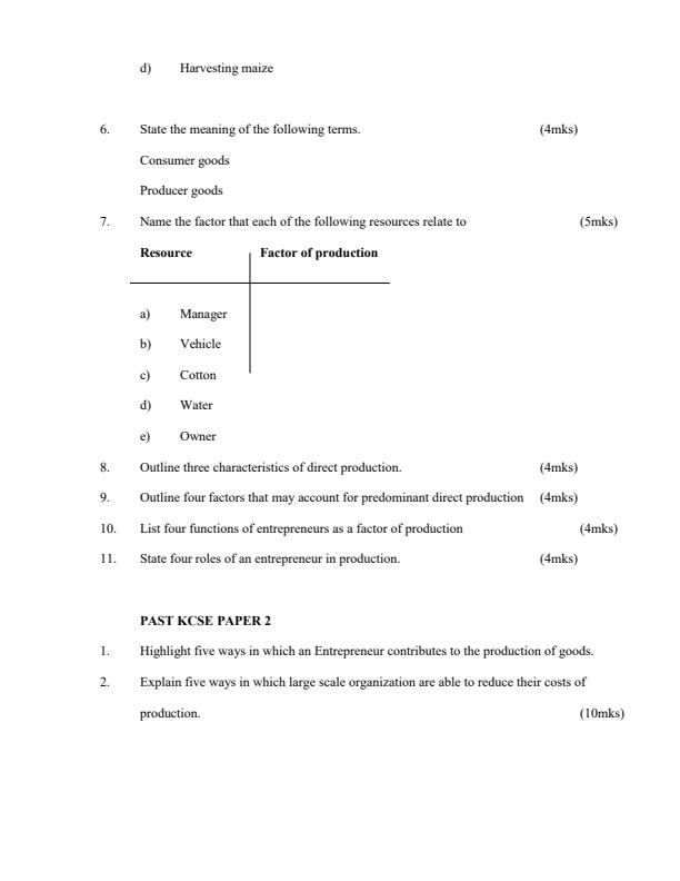 Business Studies Past KCSE Exams Paper 1 and Paper 2 Questions and