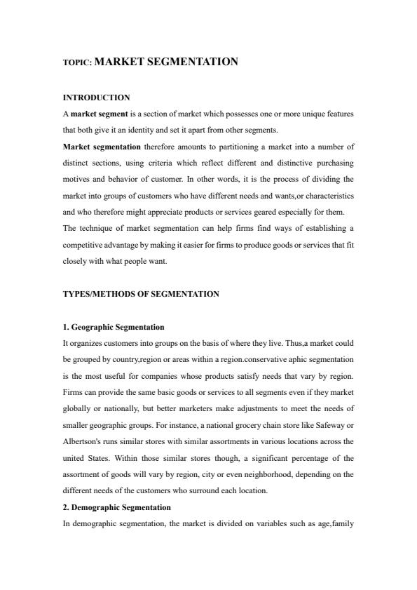 Page 1 – Market Segmentation Notes – Kenyaplex