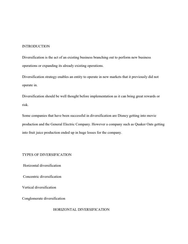 Page 1 – HBC 2102  Introduction  to Strategic  Management  first year  notes on diversification  strategies – Kenyaplex