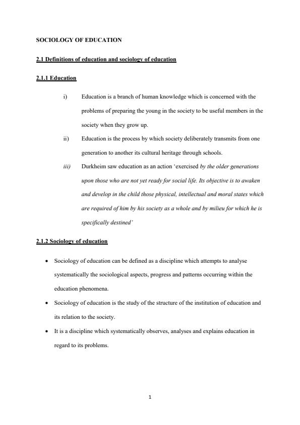 Page 1 – EDF 410: Sociology of Education Notes – Kenyaplex