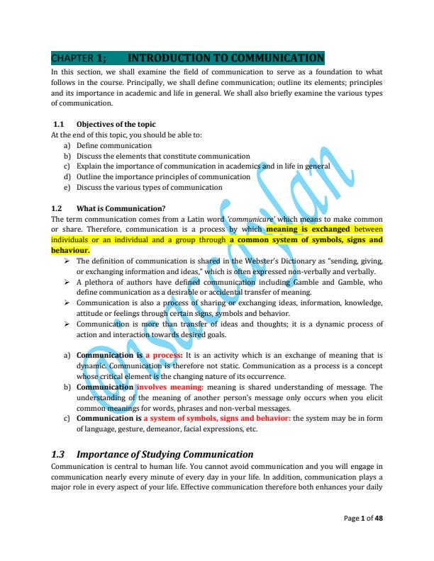 Page 1 – Egerton University Communication Skills Notes COMM III – Kenyaplex