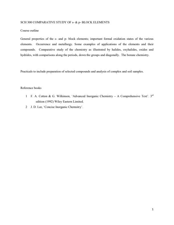 Page 1 – SCH 300: Comparative Study of S and P Block Elements Notes – Kenyaplex