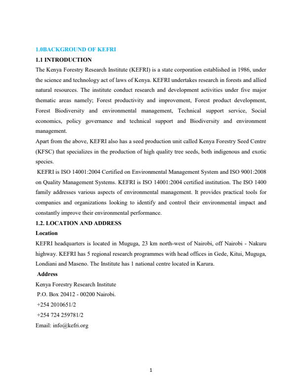 Page 1 – Industrial Attachment at Kenya Forestry Research Institute – Kenyaplex