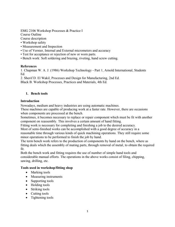 Page 1 – EMG 2106: Workshop Processes 1 Notes – Kenyaplex