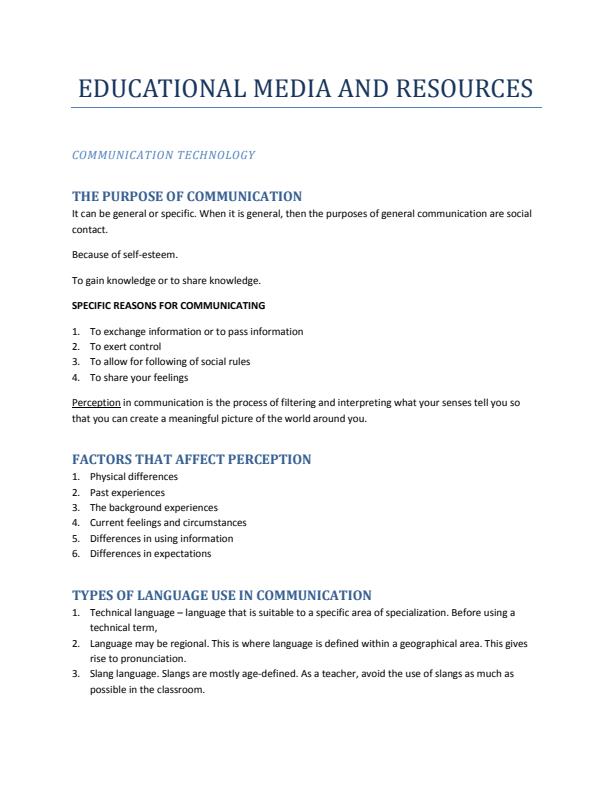 Page 1 – ECT 211: Education Media and Resources Notes – Kenyaplex