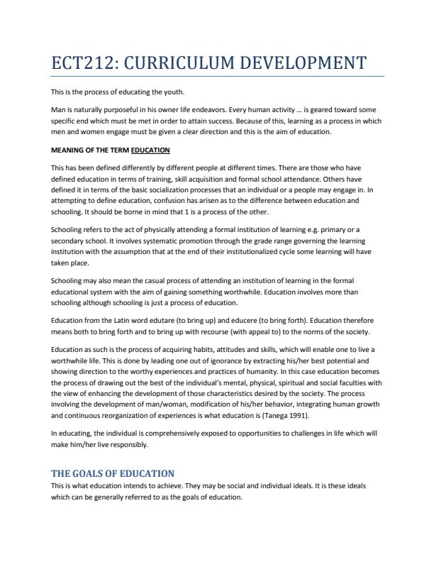 Page 1 – ECT 212:  Curriculum Development Notes – Kenyaplex