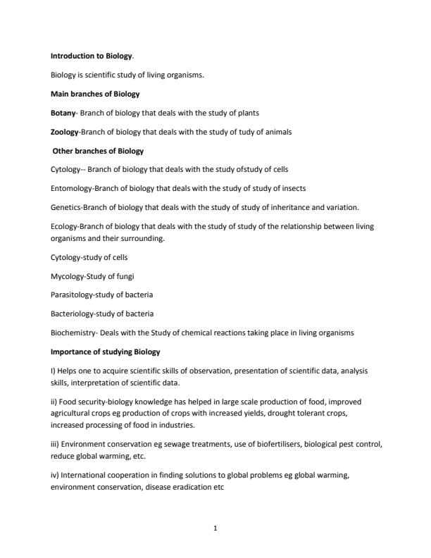 Page 1 – Biology Form One Notes on Introduction to Biology – Kenyaplex
