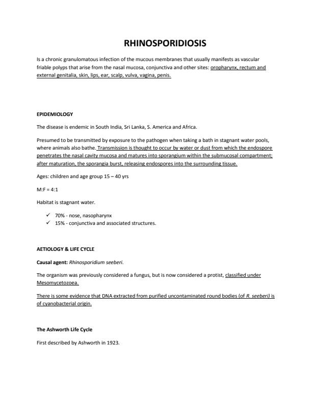Page 1 – Mycology notes on Rhinosporidiosis – Kenyaplex