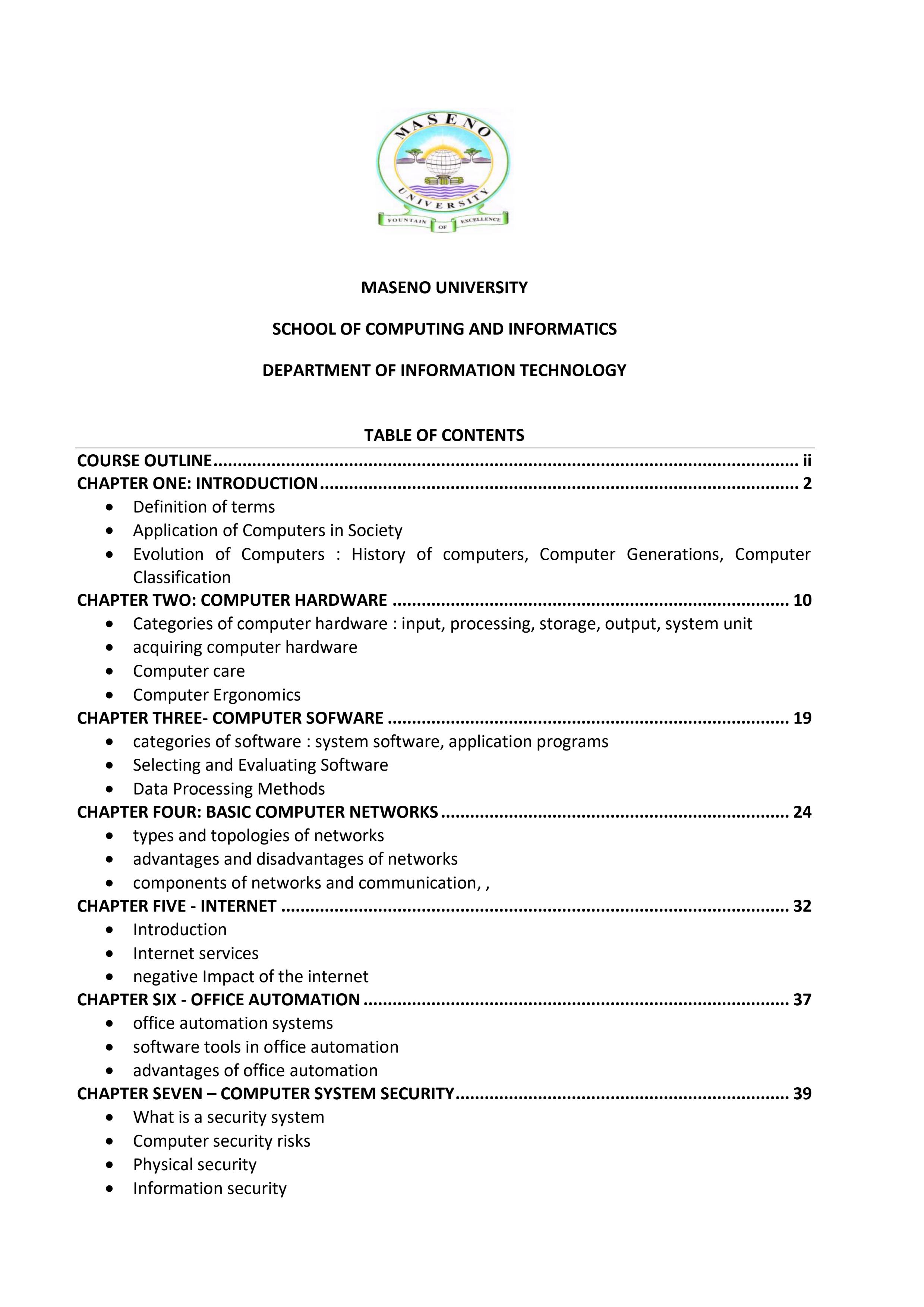 Page 1 – Maseno University UCI 101: Foundations of Information Technology Notes – Kenyaplex