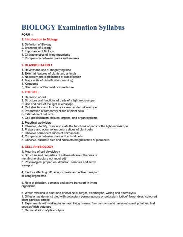 Page 1 – Biology Syllabus Form 1 to 4 – Kenyaplex