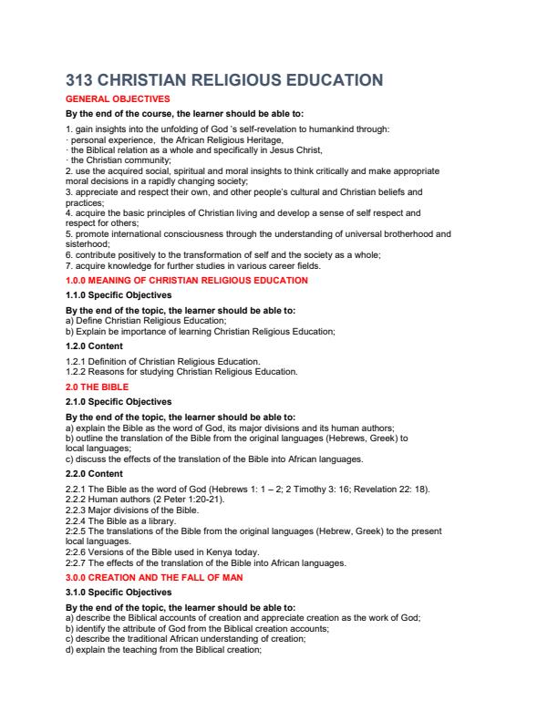 Page 1 – CRE syllabus  – Kenyaplex