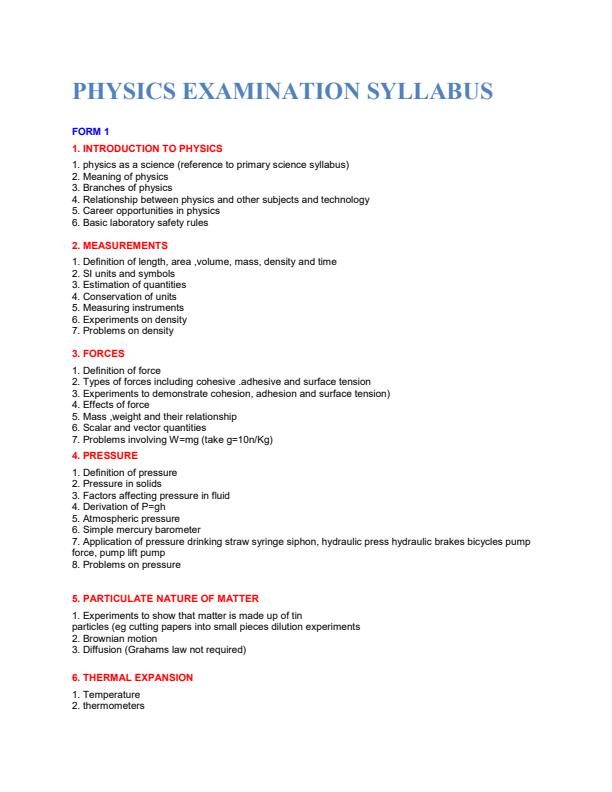 Page 1 – Physics Syllabus Form 1 to 4 – Kenyaplex