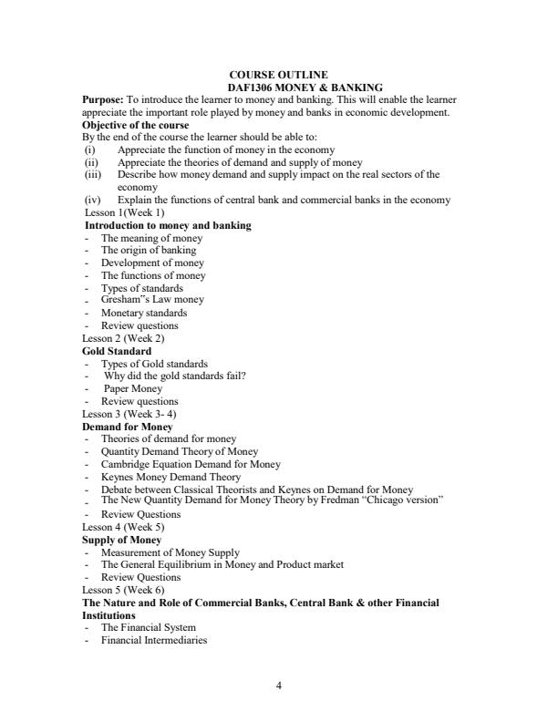 Page 1 – DAF 1306: Money and Banking Notes – Kenyaplex