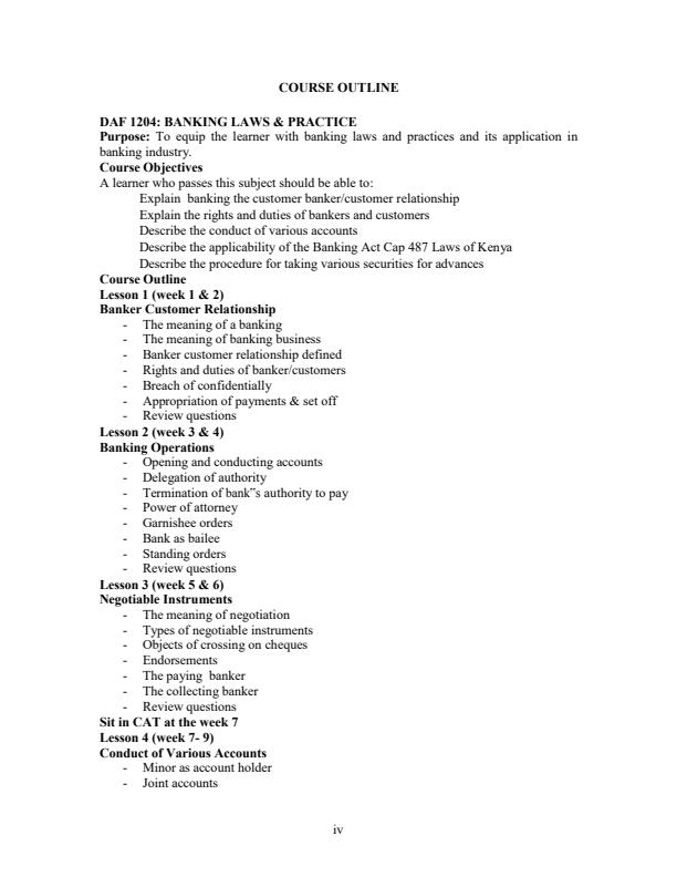 Page 1 – DAF 1204: Banking Law and Finance Notes – Kenyaplex
