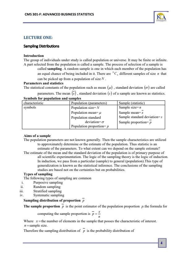 Page 3 – CMS 301-F: Advanced Business Statistics Notes – Kenyaplex