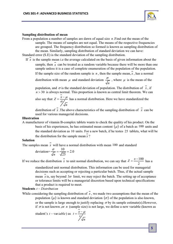 Page 4 – CMS 301-F: Advanced Business Statistics Notes – Kenyaplex