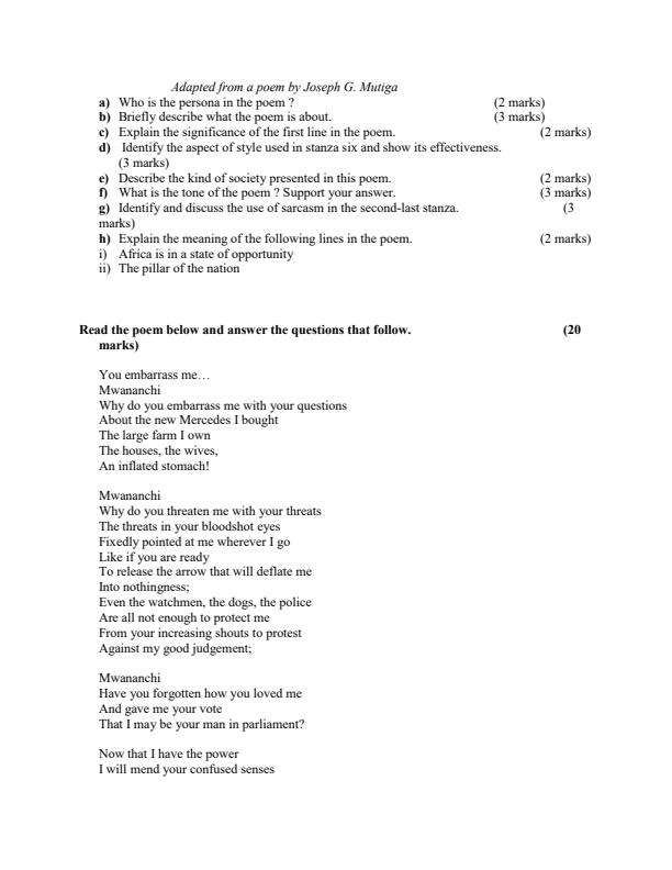 Page 2 – Poetry Form  1-4 with Answers – Kenyaplex