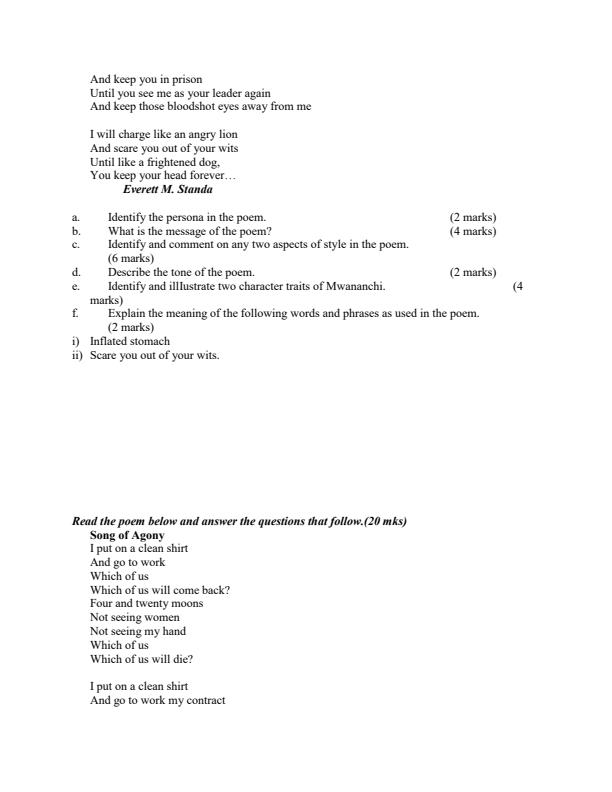 Page 3 – Poetry Form  1-4 with Answers – Kenyaplex