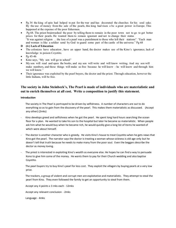 Page 2 – Essays on the Pearl with answers – Kenyaplex