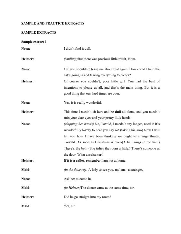 Page 1 – A Dolls House excerpts and essays (with answers). Form 3 and 4. – Kenyaplex