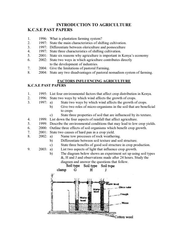 Page 1 – Agriculture Past KCSE Questions Per Topic: Form 1 to Form 4 – Kenyaplex