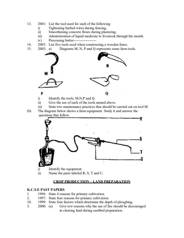 Agriculture Past KCSE Questions Per Topic Form 1 to Form 4 3045