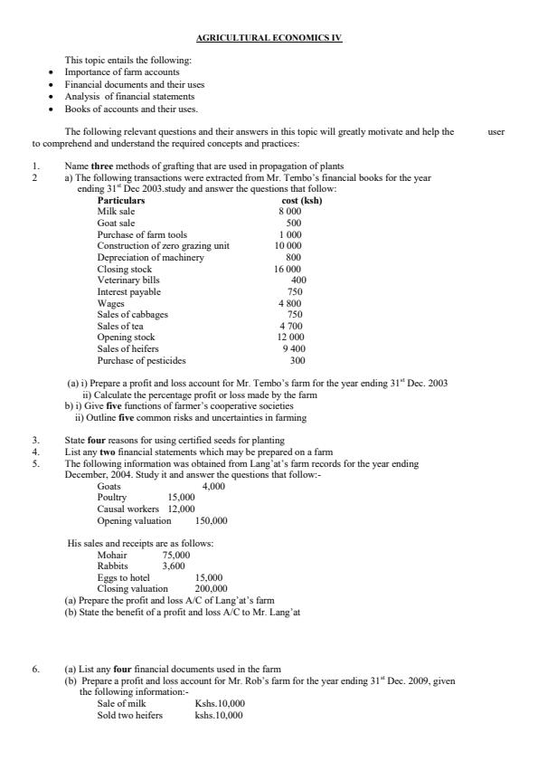 Page 1 – Sample Agricultural Economics IV Questions and Answers – Kenyaplex