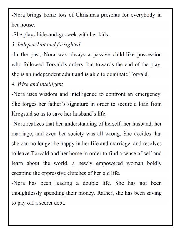 Character Traits, Characterization and Roles of Various Characters of